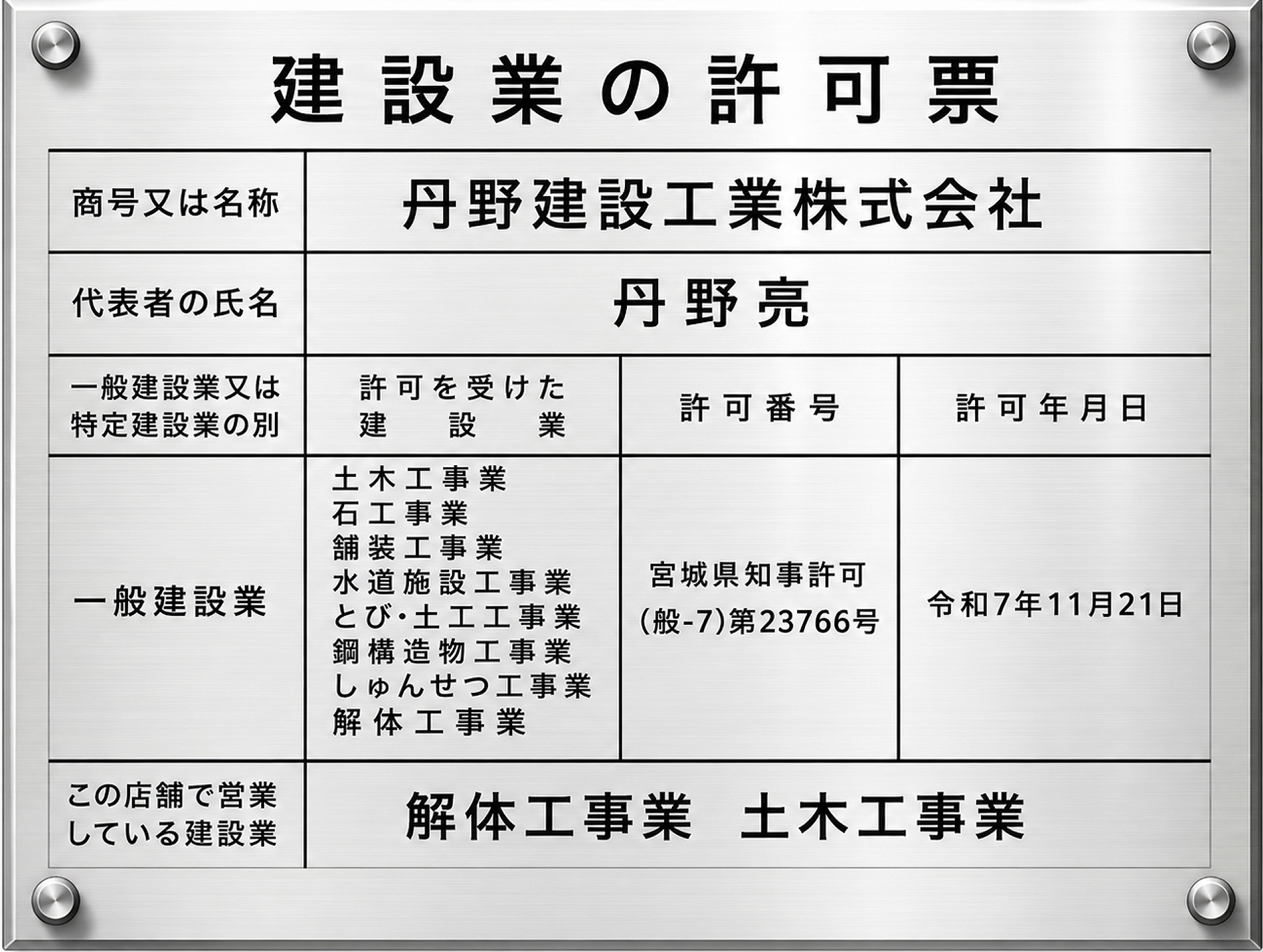 建設業の許可票